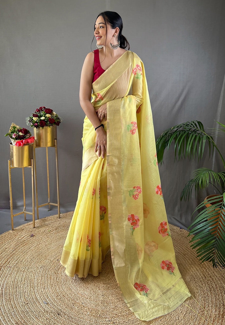 Soft Linen Saree In yellow