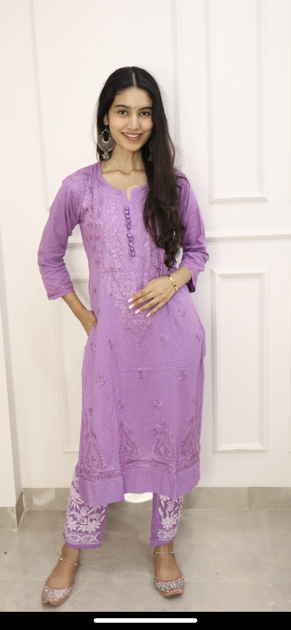 Light Purple Chikankari cotton Kurti With Pant