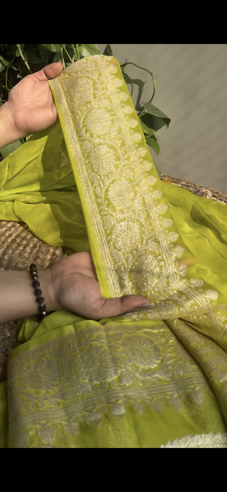 Lemon Green Banarasi Khaddi Saree