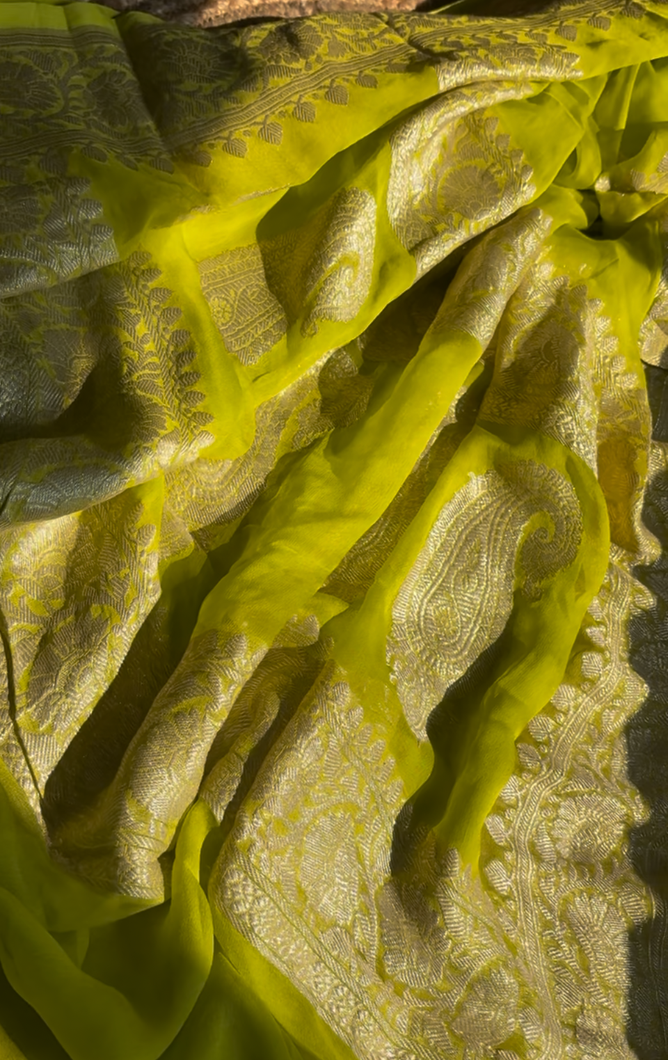 Lemon Green Banarasi Khaddi Saree