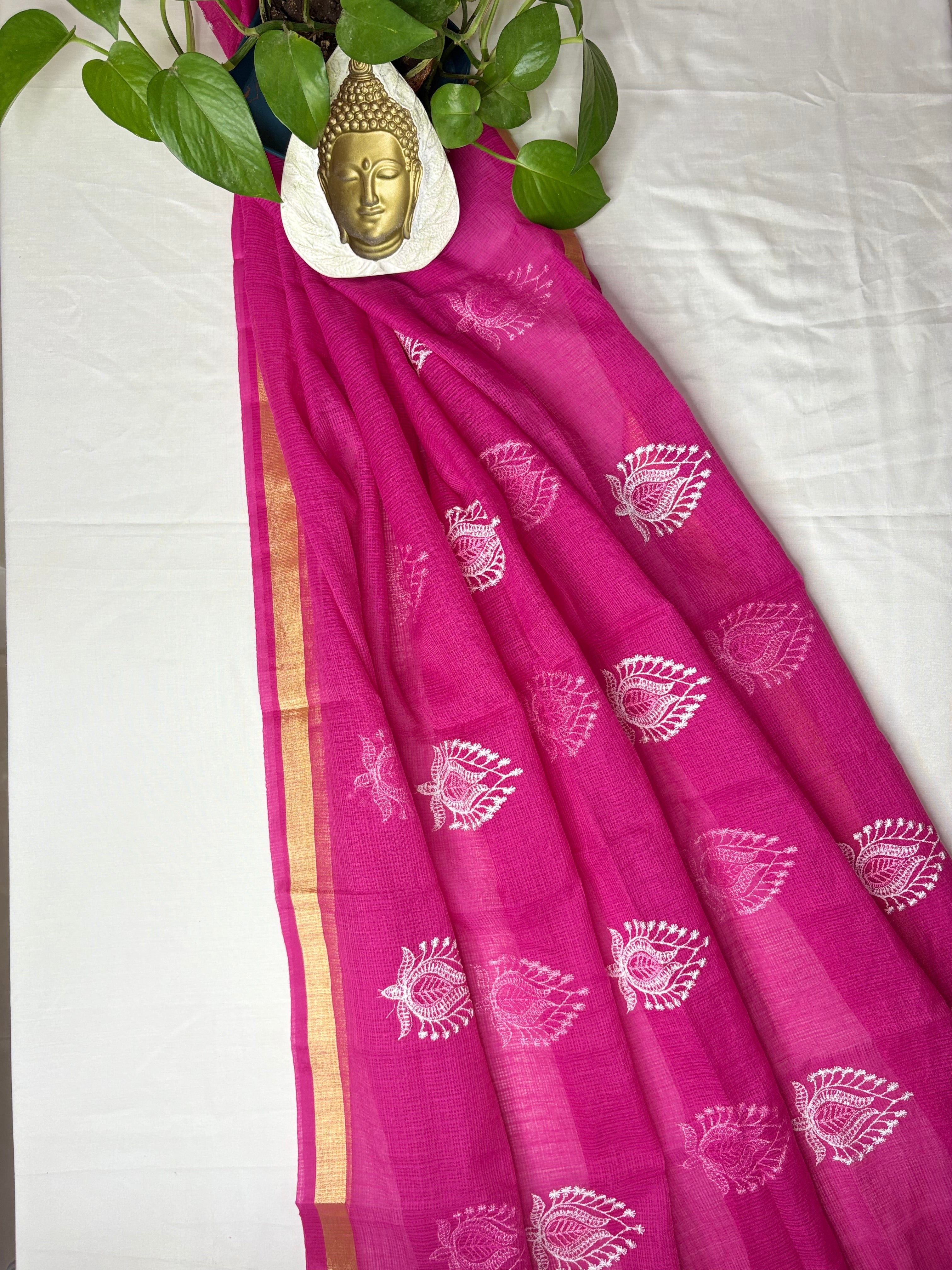 Rajyalakshmi- Kota Doriya Embroidery Work Suit In  Rani pink
