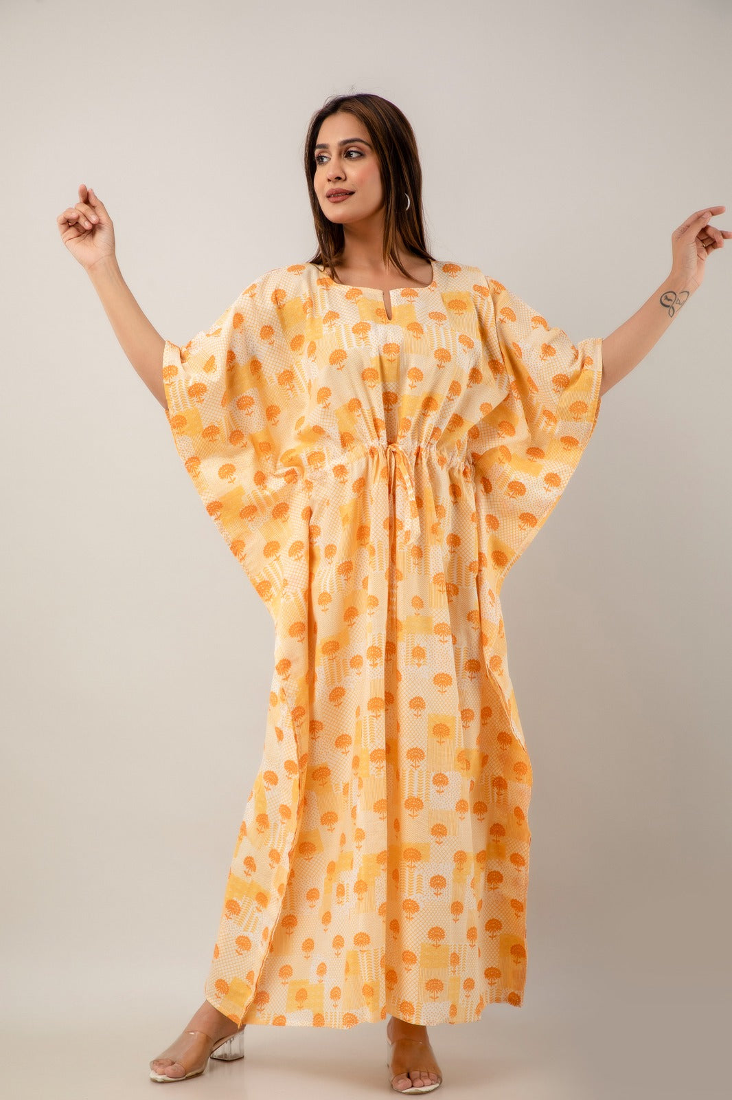 Flora Orange Cotton Kaftan