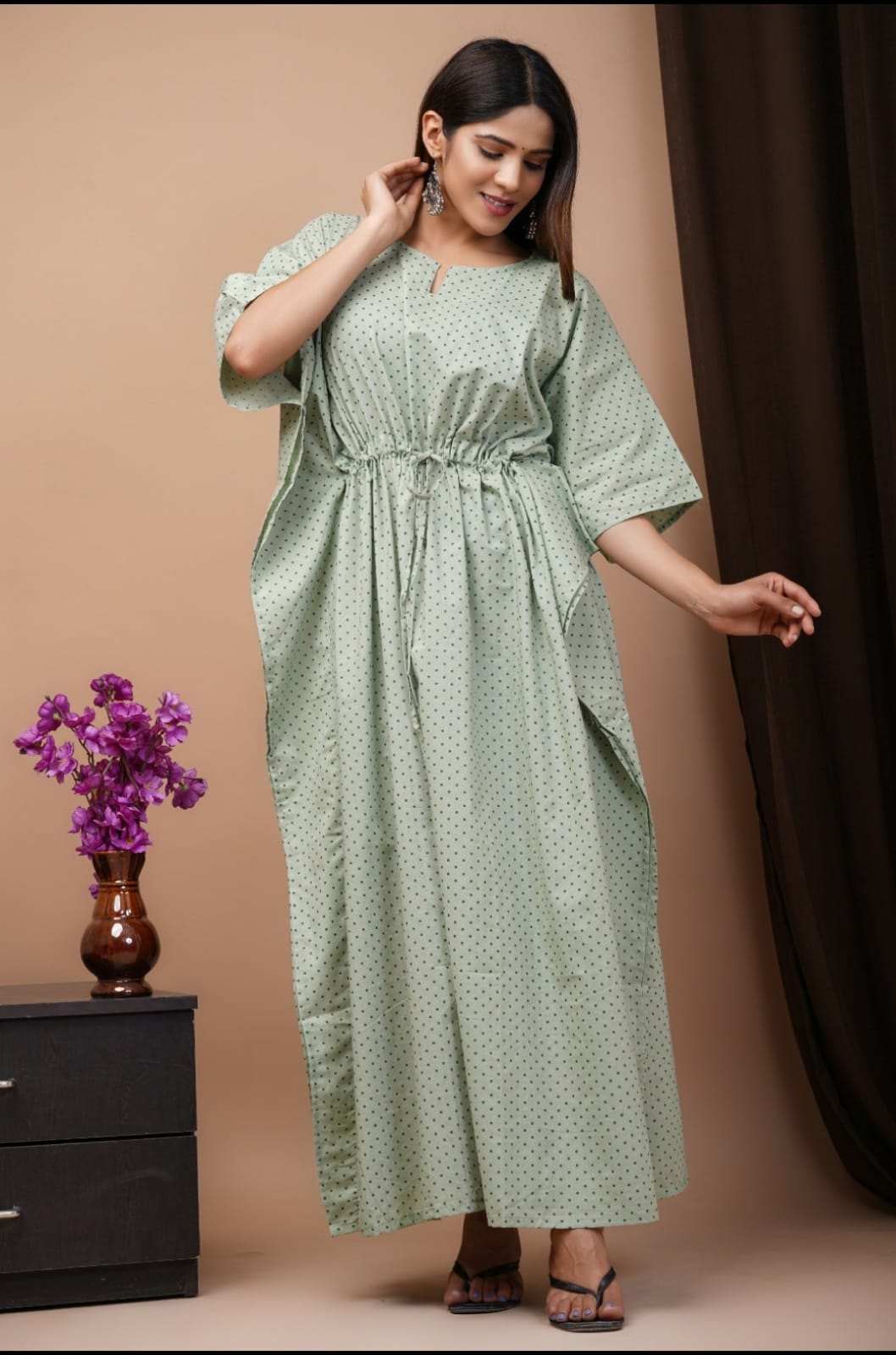 Light Green Cotton Kaftan