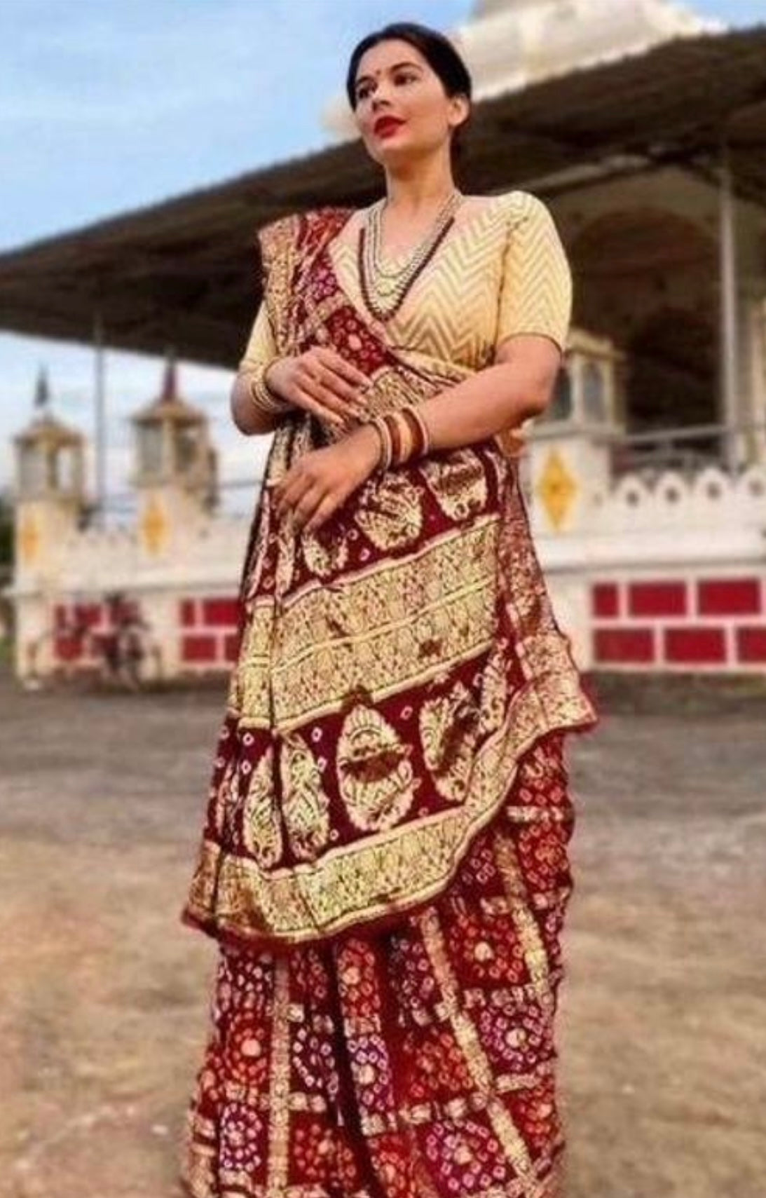 Bandhej silk maroon saree online 