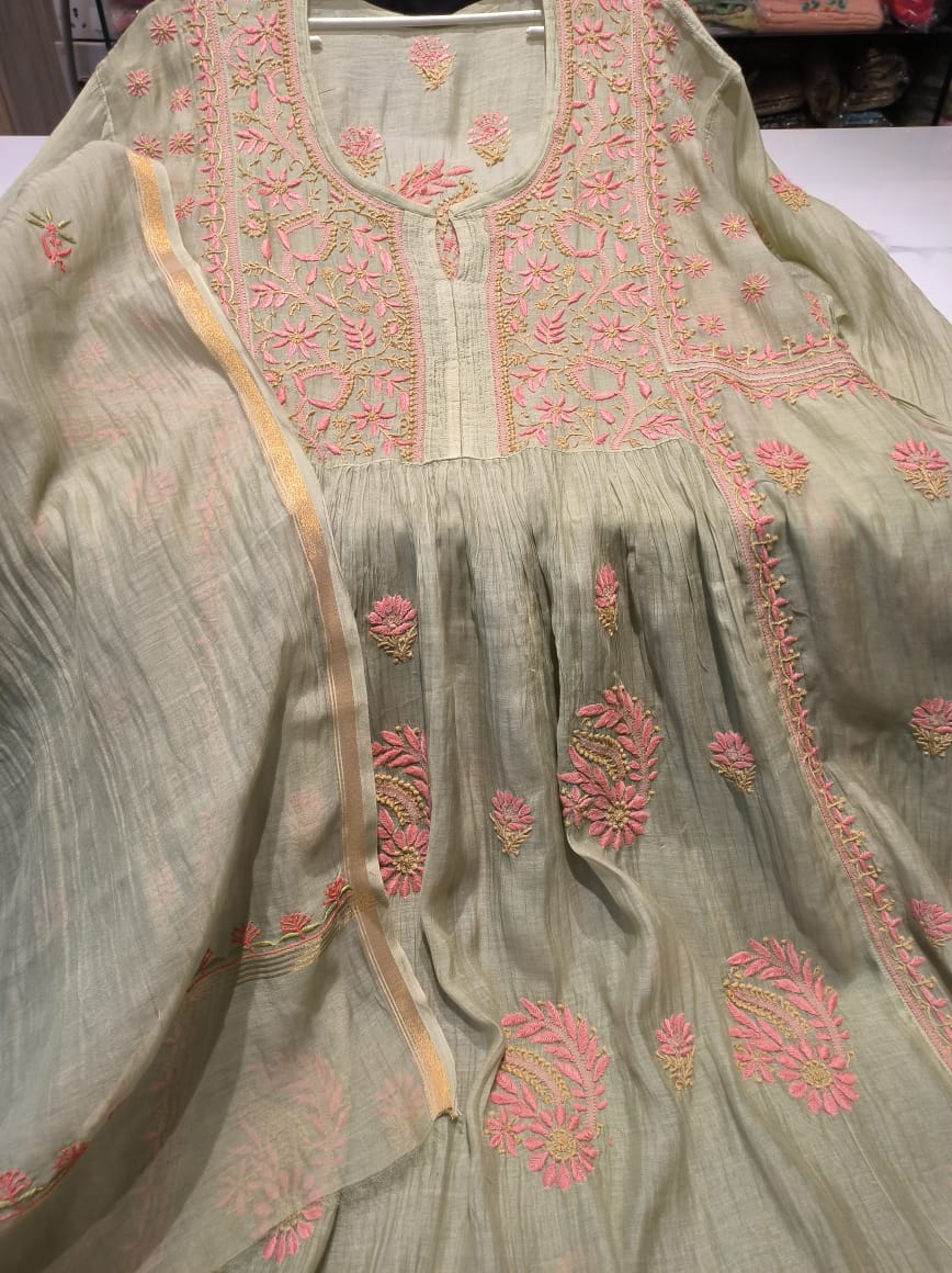 Gray Chikankari Work Semi Stitched Salwar Suit
