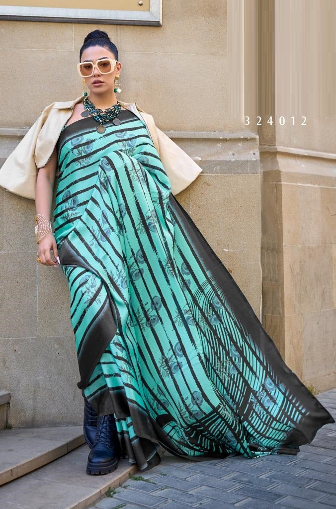 Green Designer Satin Crepe Saree