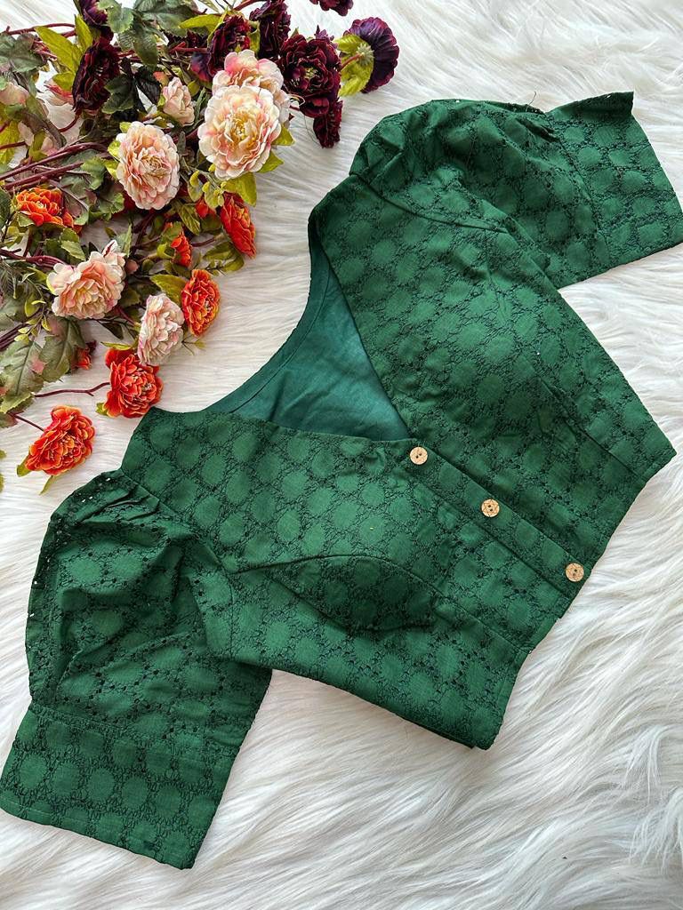 Hakoba Cotton Blouse In Green