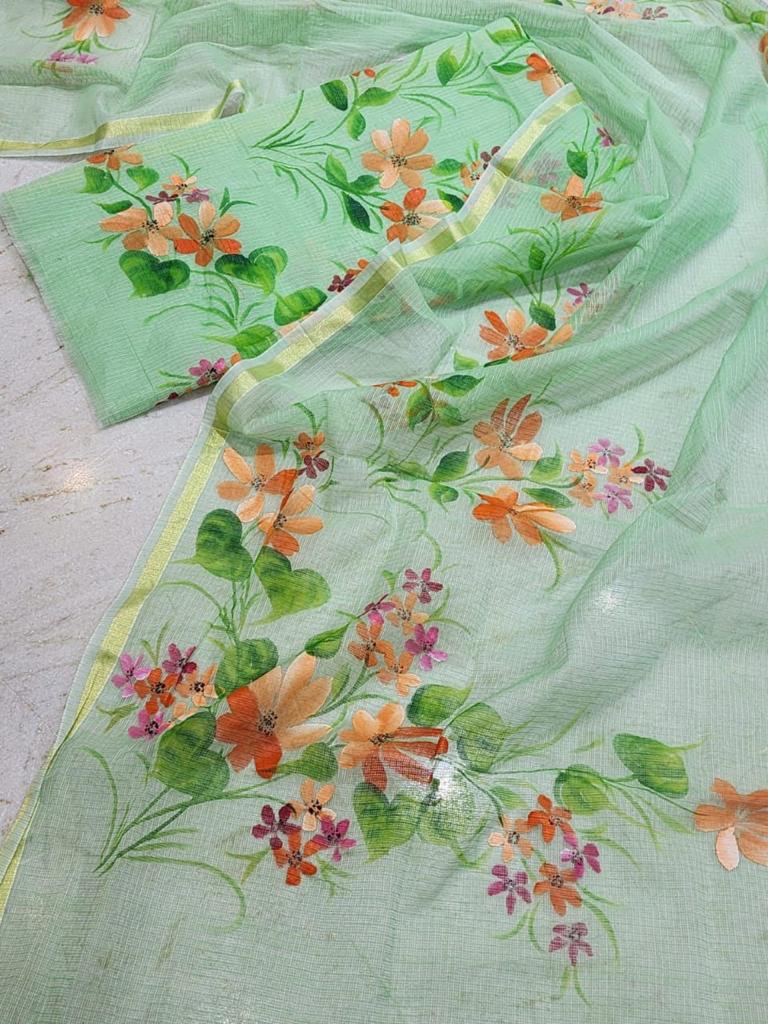 Sea Green Kota Doria Hand Painting Suit Set