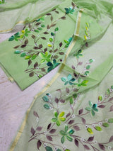 Green Kota Doria Hand Painting Suit