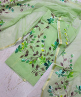 Green Kota Doria Hand Painting Suit