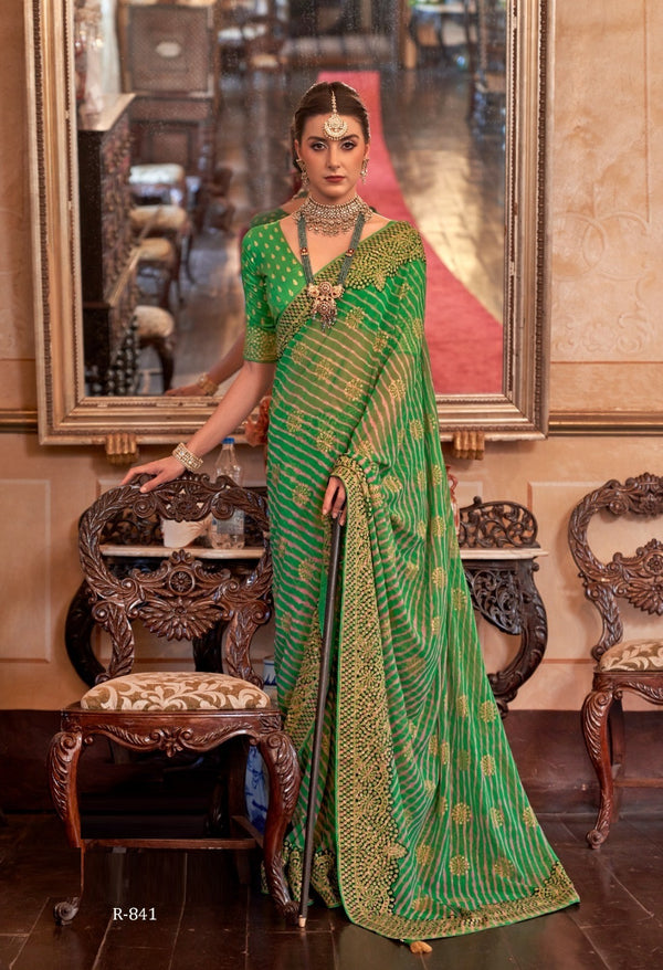 Leheriya Georgette Saree in Green