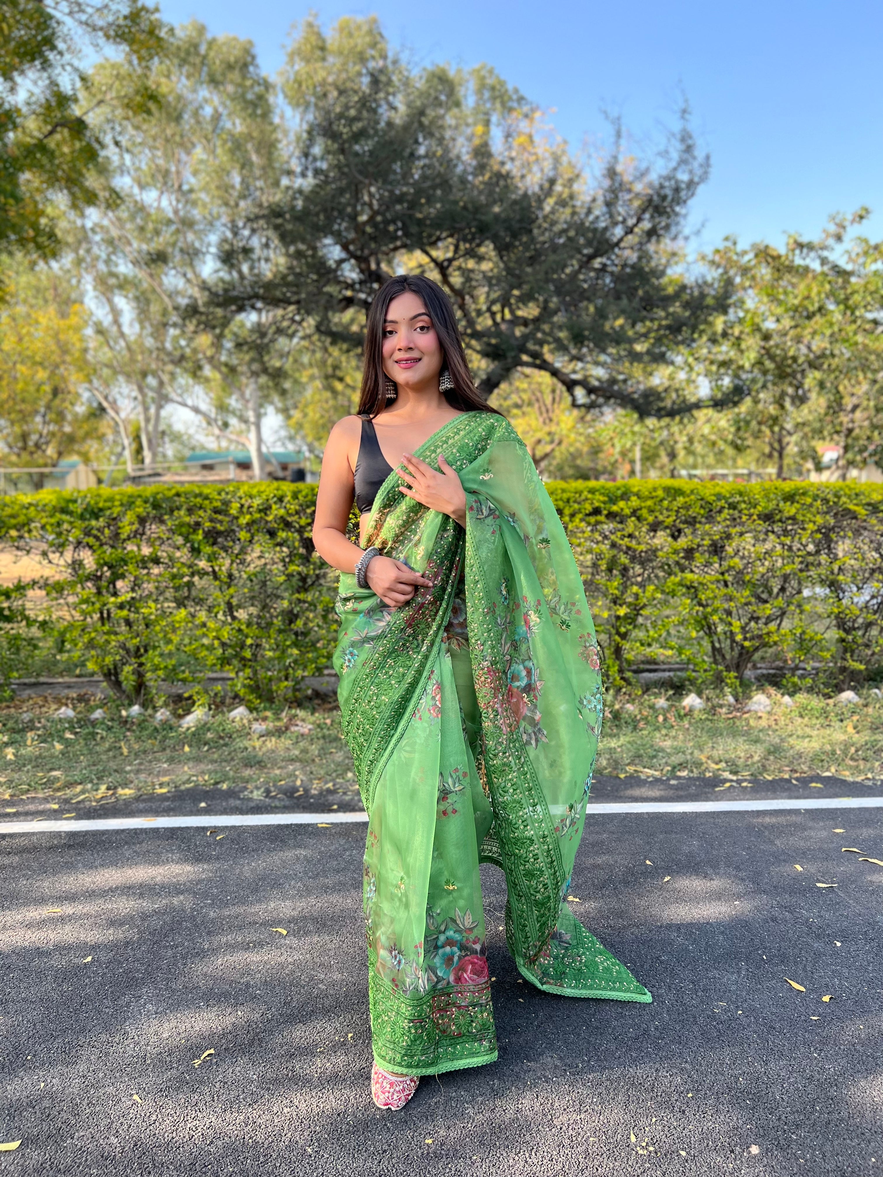 Boutique Style Saree In Green