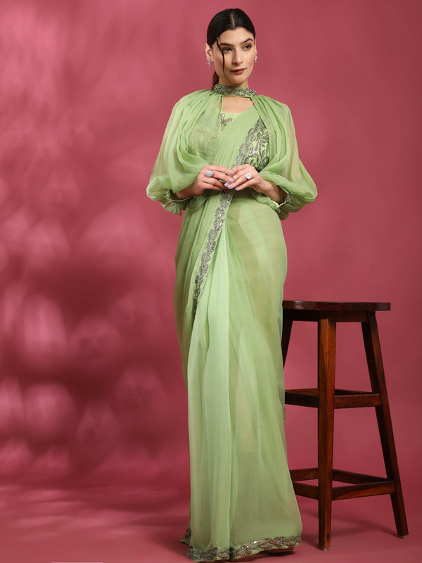 Ready To Wear Saree In Green