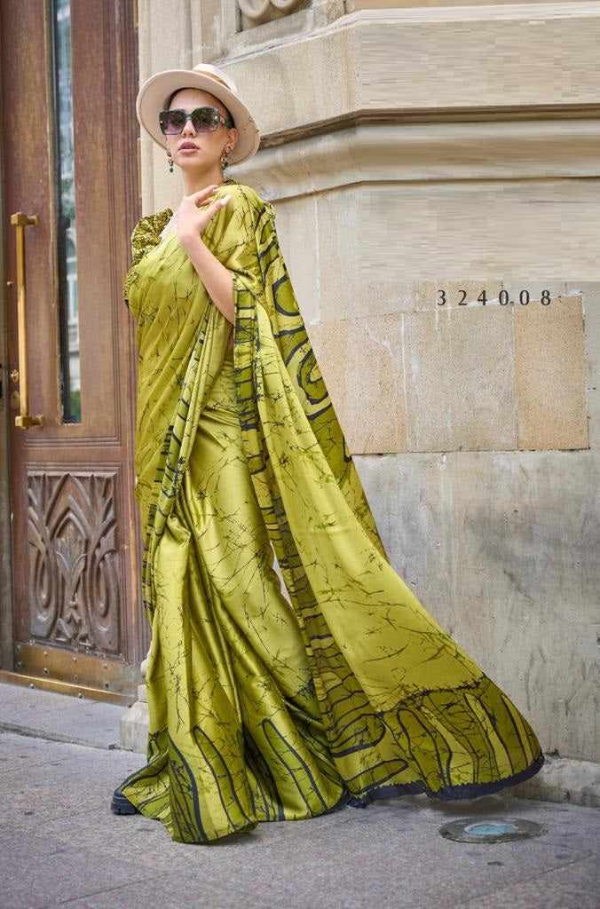 Green Satin Crepe Saree