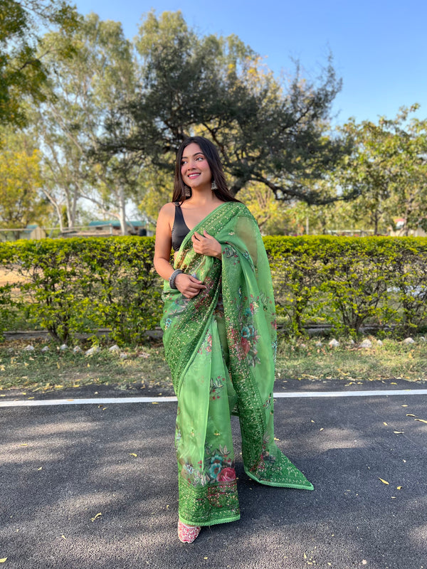 Boutique Style Saree In Green