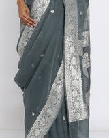 Grey Banarsee Khaddi Chiffon Saree