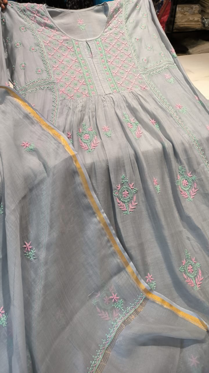 Gray Chanderi Semi Stitched Salwar Suit