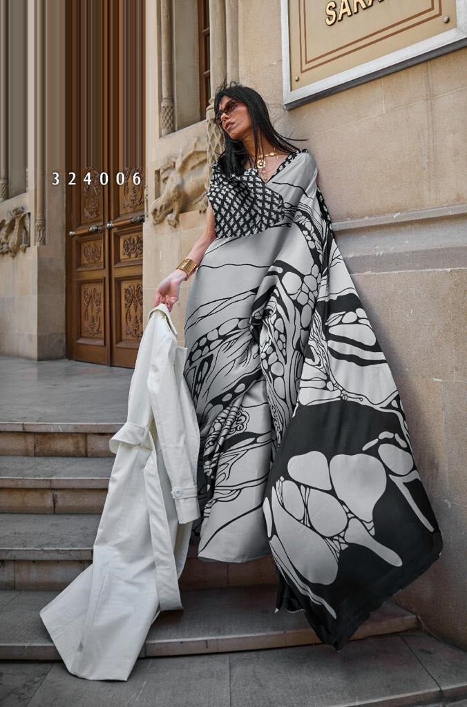 Grey Color Satin Crepe Saree