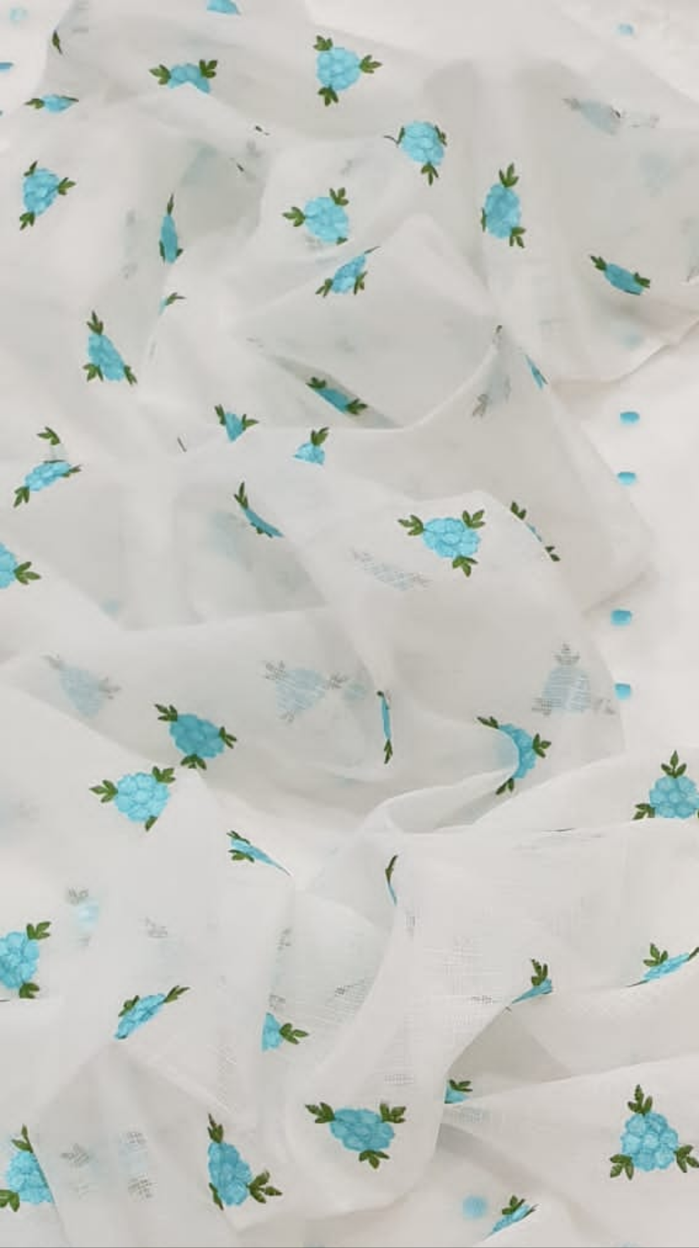 Kota Doriya Embroidery Work Suit In white Colour with blue dotted touch