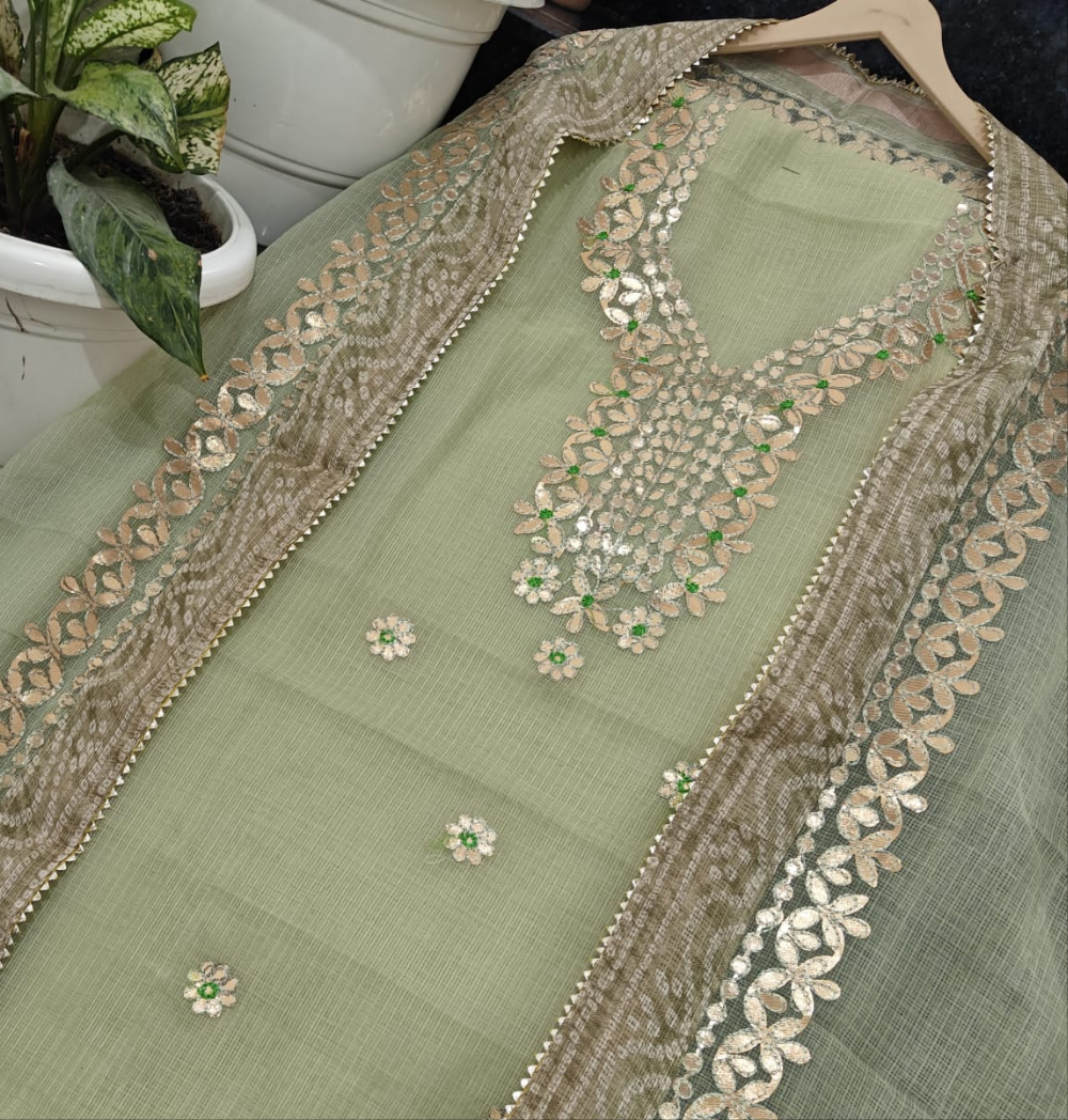 Kota Salwar Suit In Gota Work In Pastel Green