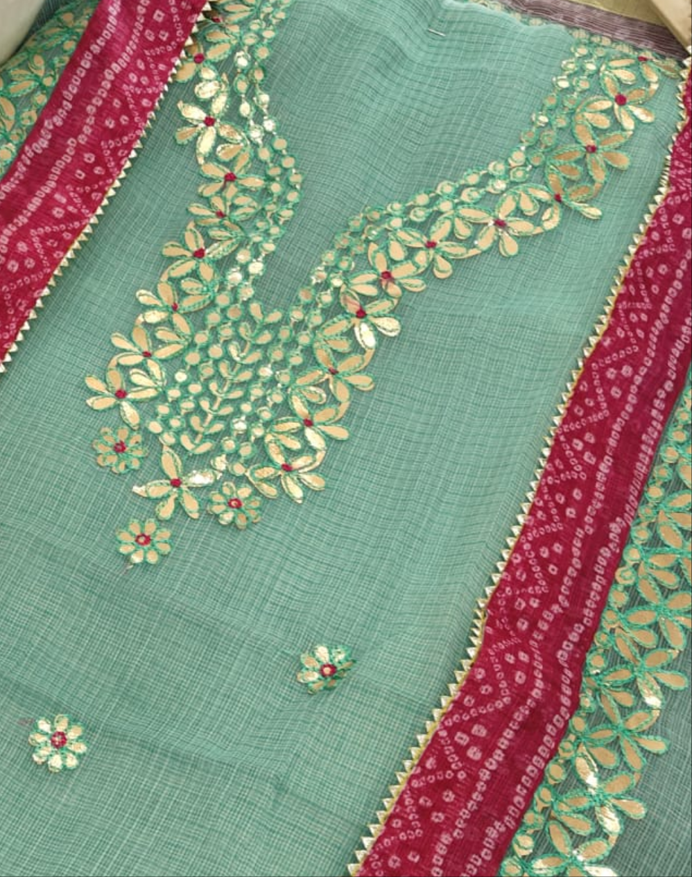 Kota Salwar Suit In Gota Work In Sea Green