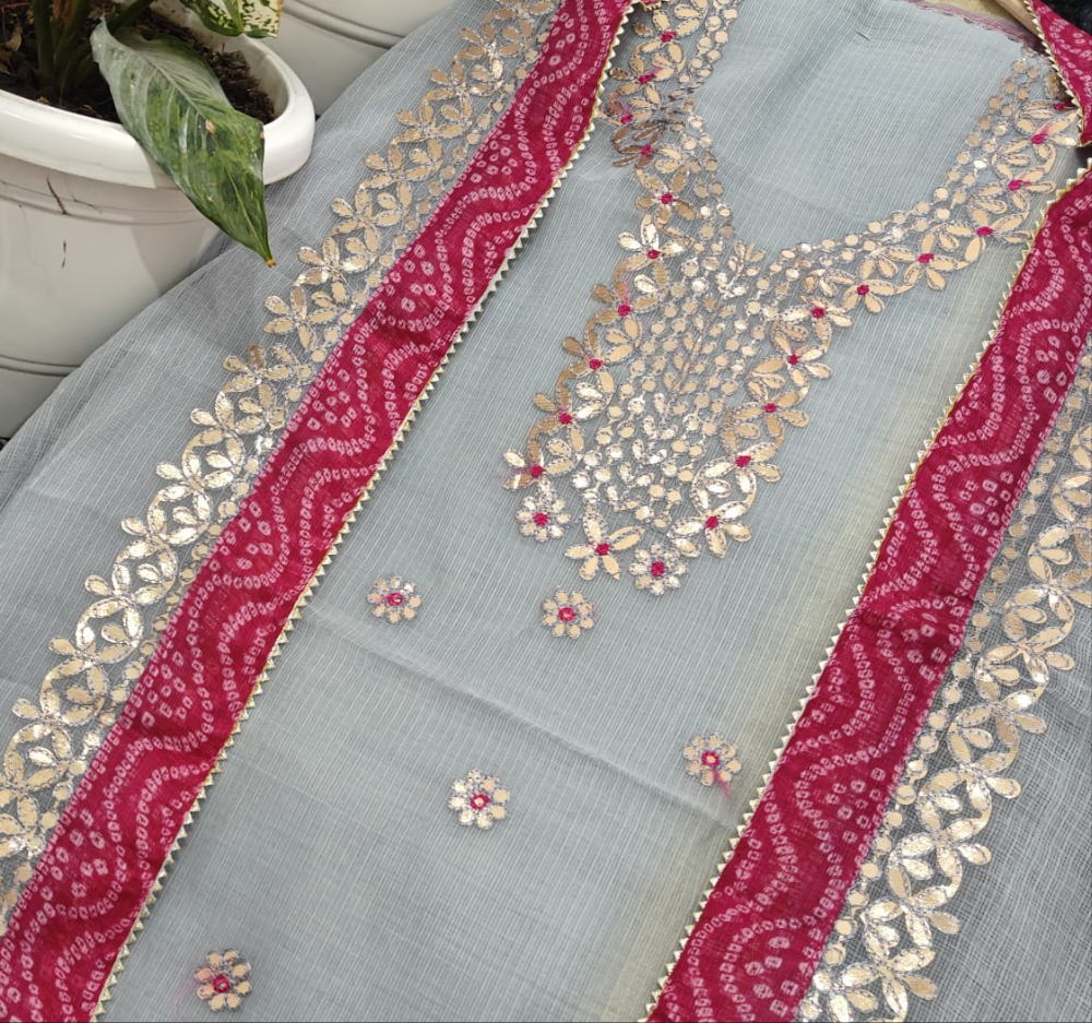 Kota Salwar Suit In Gota Work In Grey