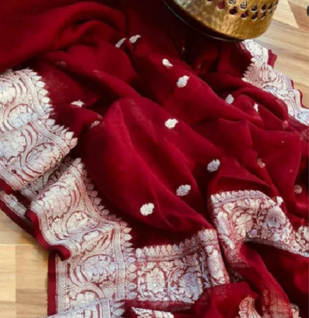 Royal Maroon Banarasi Khaddi Jaal Georgette Saree