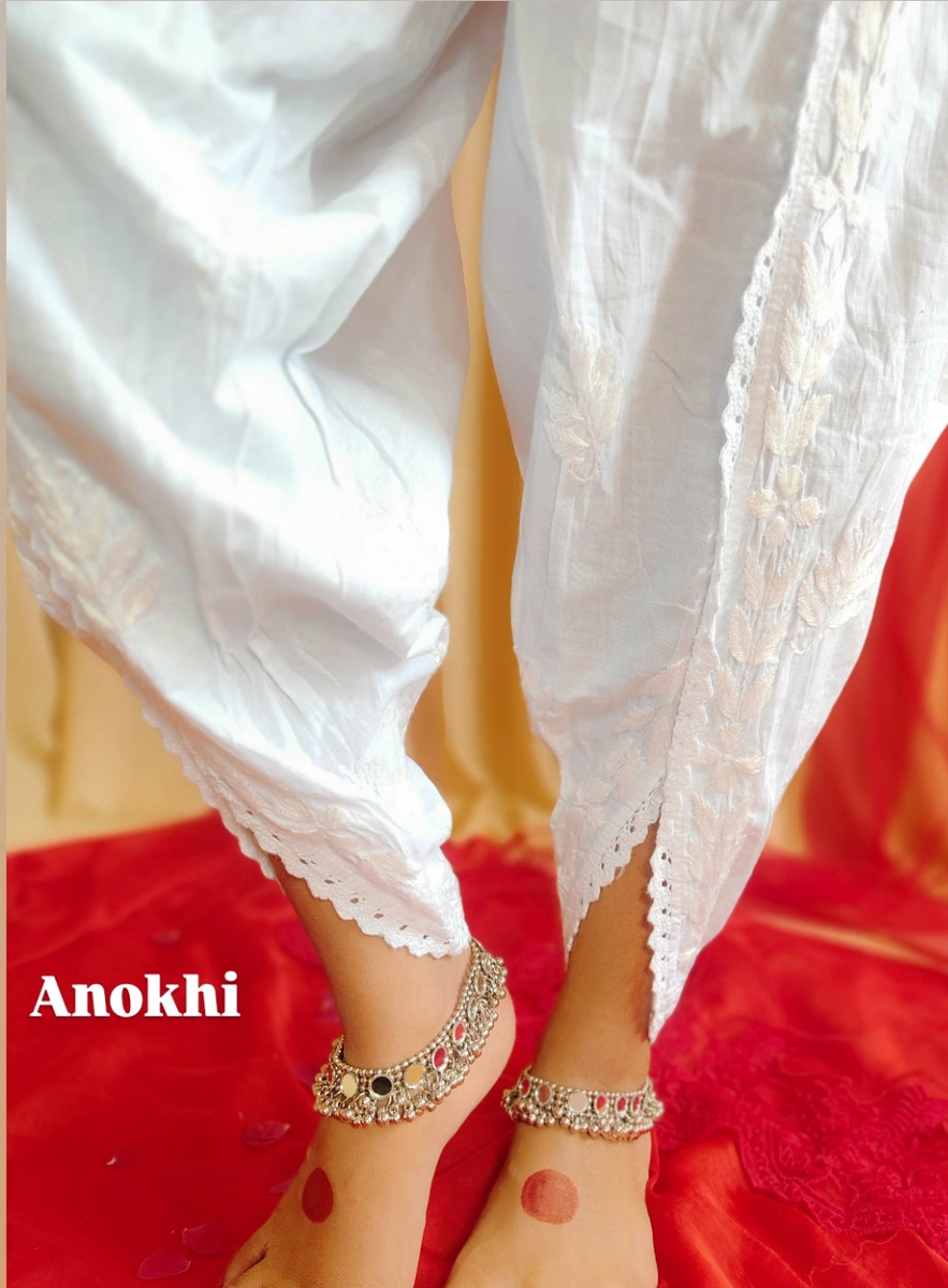 Anokhi Chikankari Dhoti Salwar in White For Women| Chikankari
