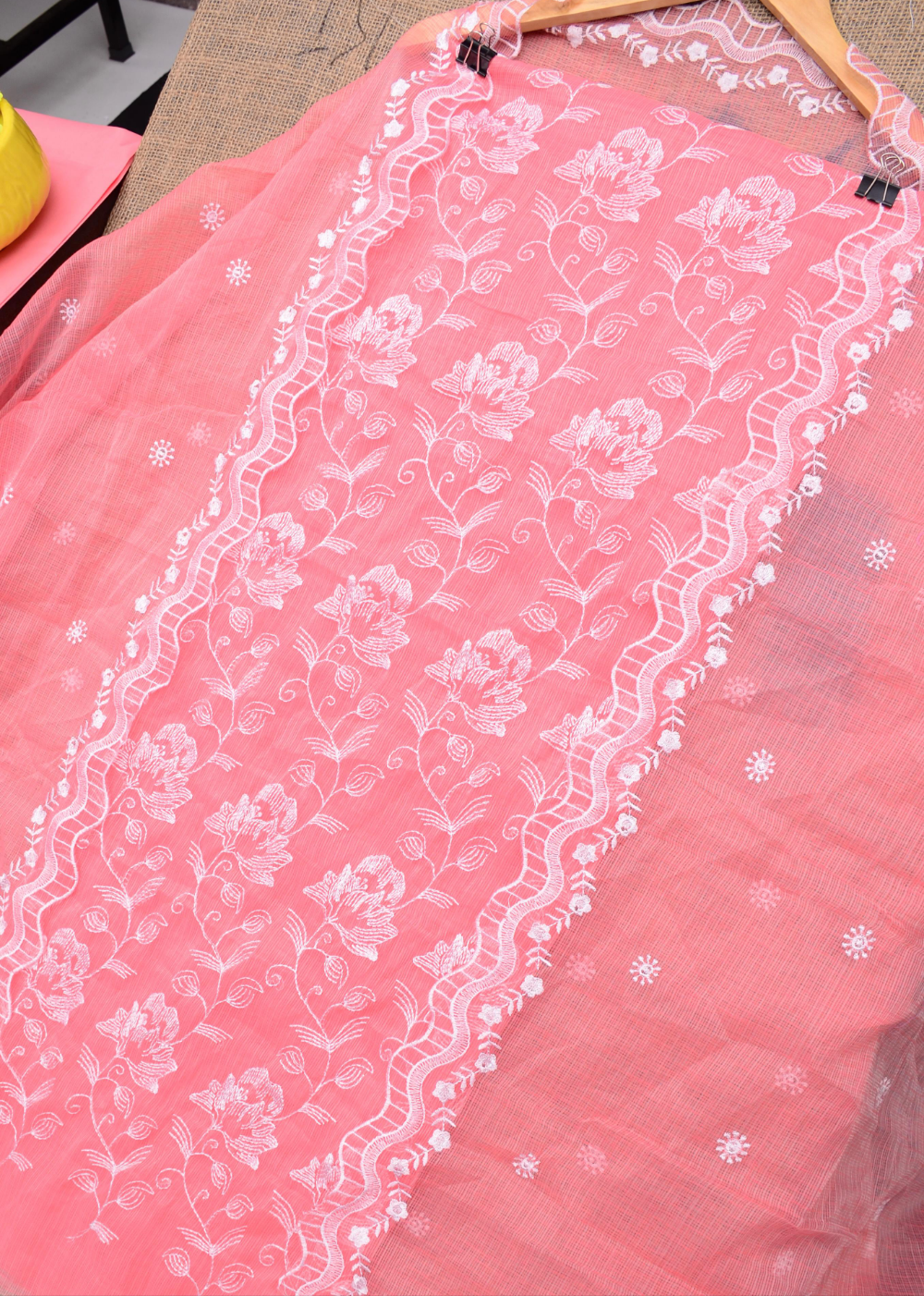 Kota Doriya Embroidery Work Suit In Peach