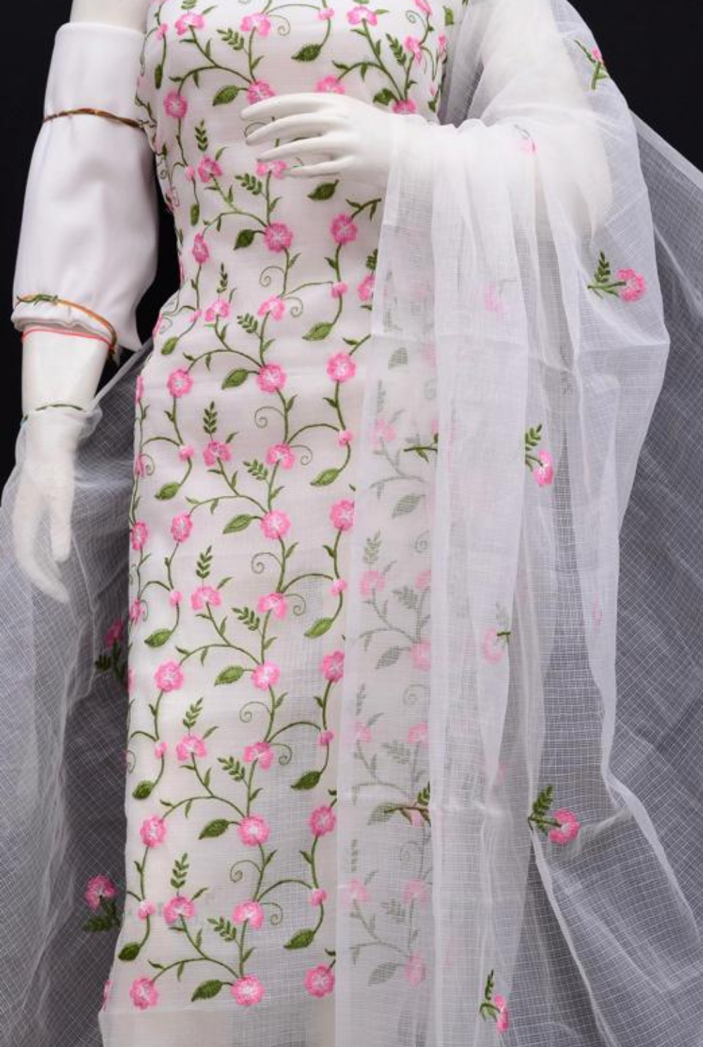 Kota Doria Embroidered Suit Set In White