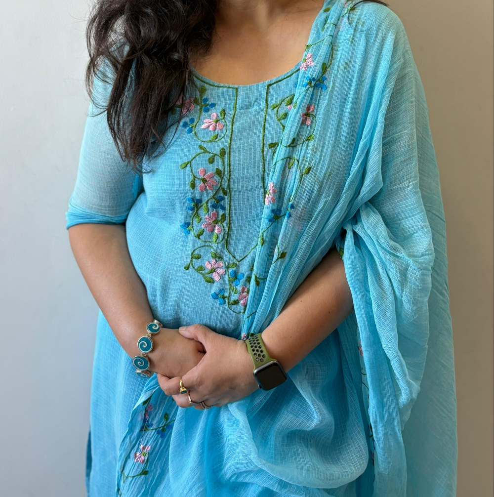 Blue embroidered Kota Doriya Suit