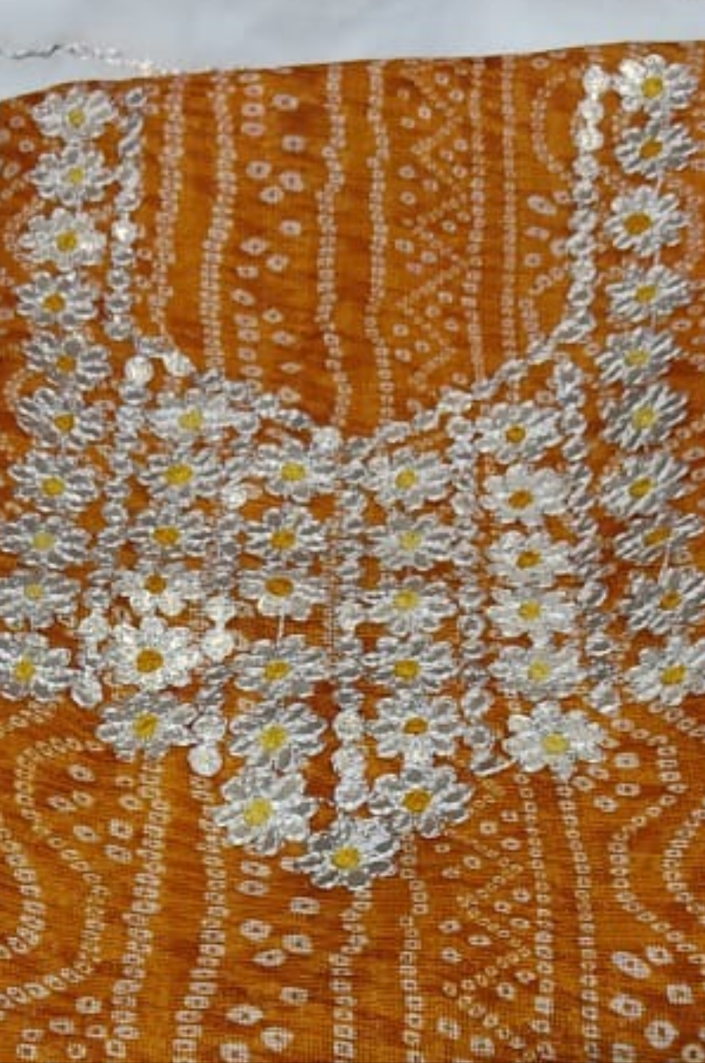 Karni- Orange Kota Doria Gota Embroidered Suit (unstitched)