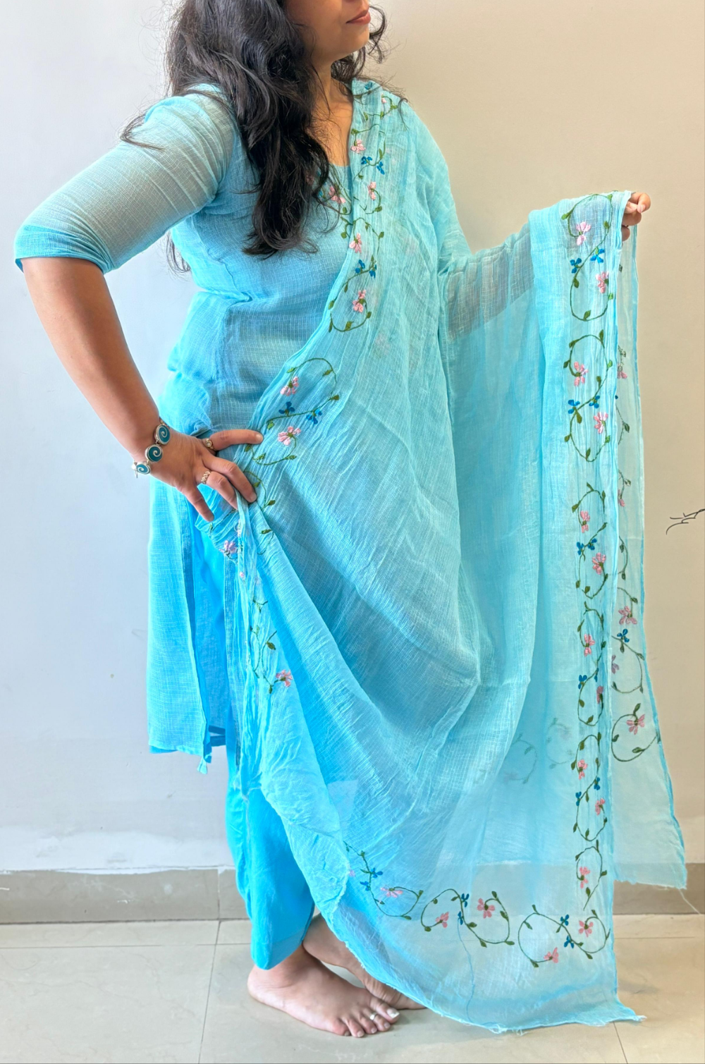 Blue embroidered Kota Doriya Suit