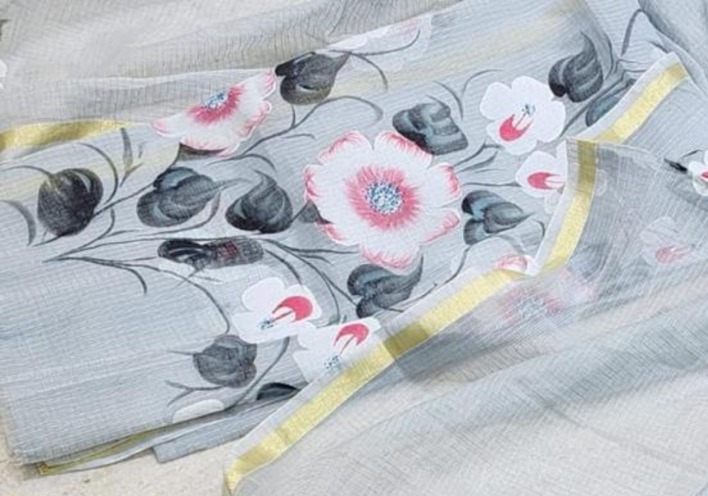 Grey Kota Doria Hand Painting Suit