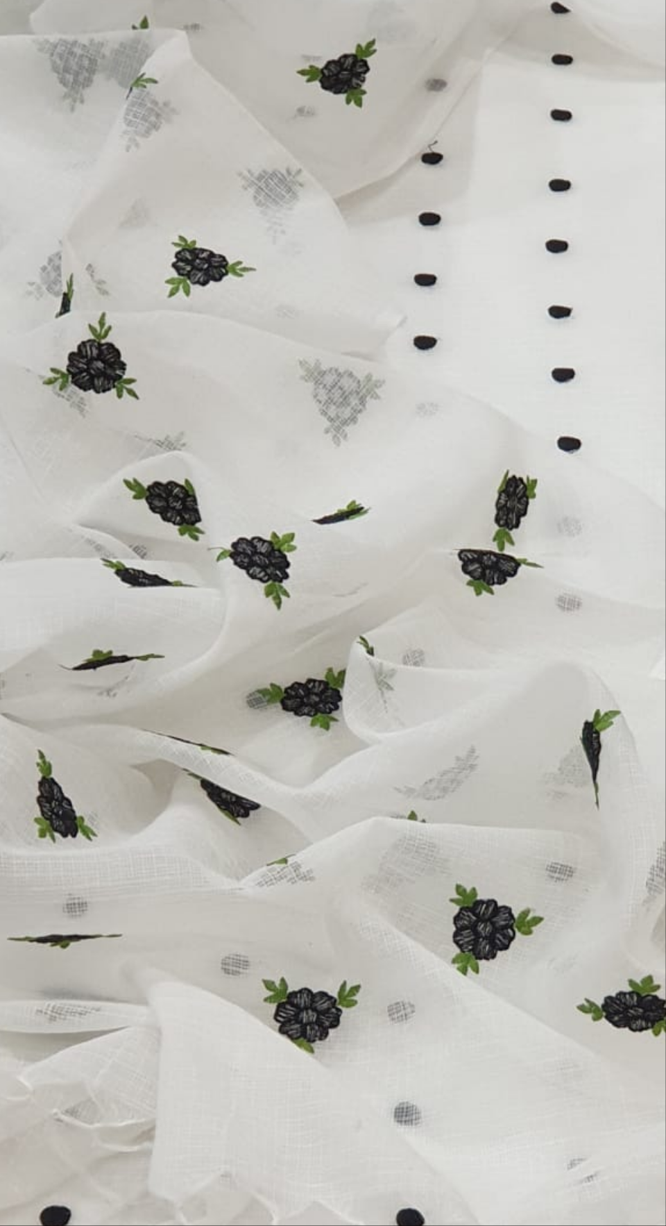 Kota Doriya Embroidery Work Suit In white Colour with green dotted touch