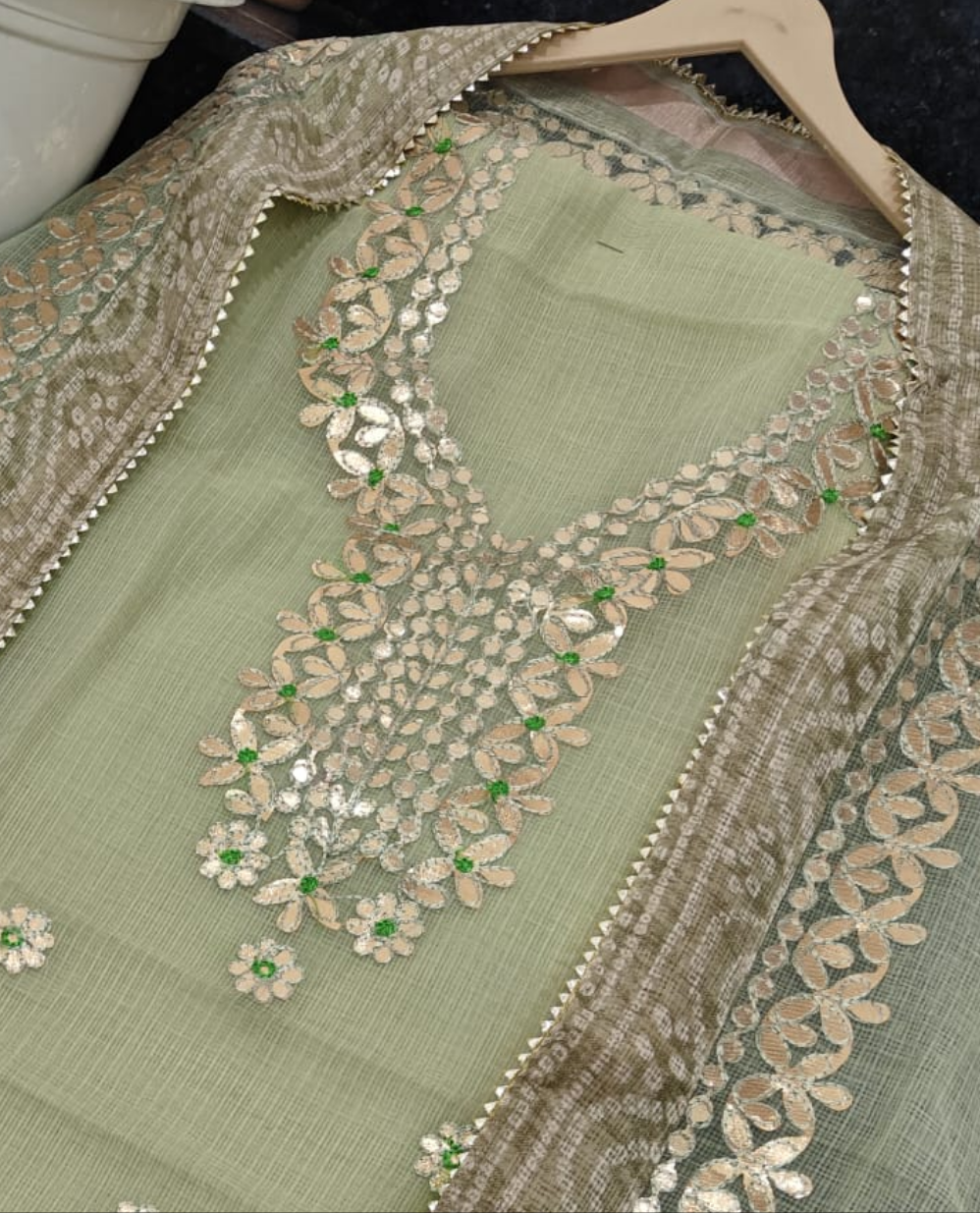 Kota Salwar Suit In Gota Work In Pastel Green