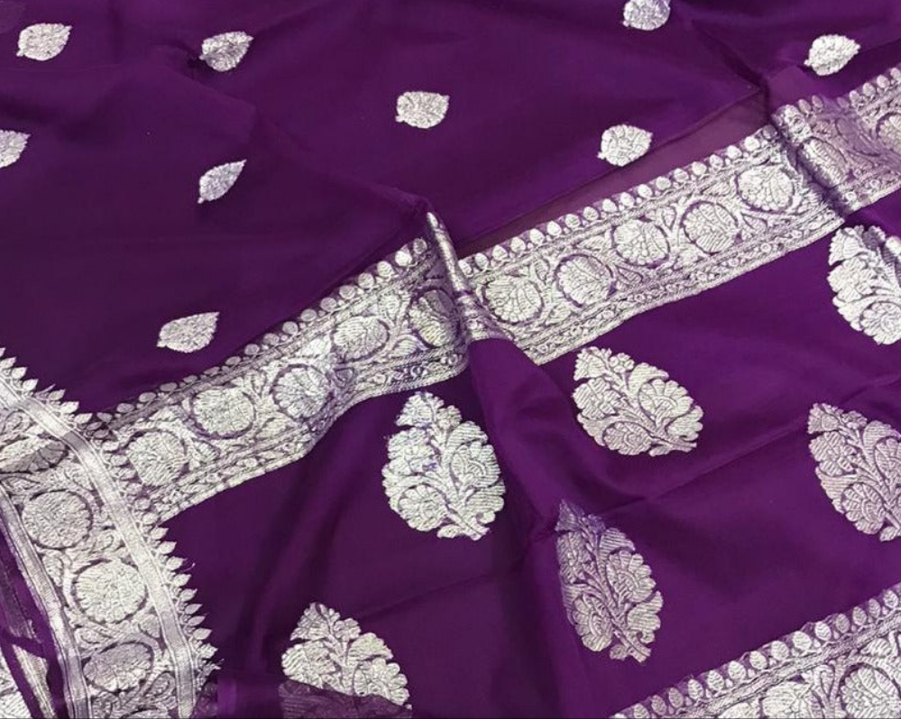 Royal Purple Buti Jaal Banarasi Chiffon Saree