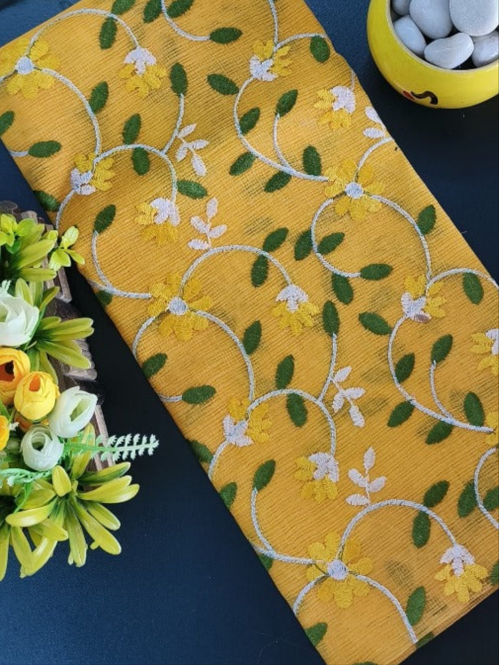Kota Doriya Embroidery Work Suit In Yellow