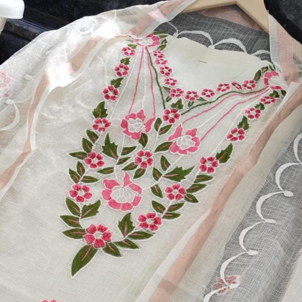 Kota Doria Embroidered Suit Set In White