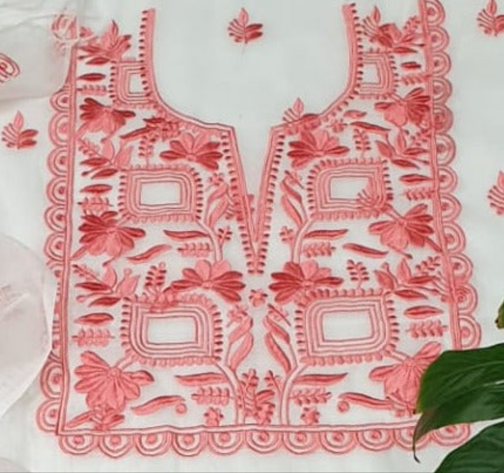 Peach Kota Doriya Embroidery Work Suit