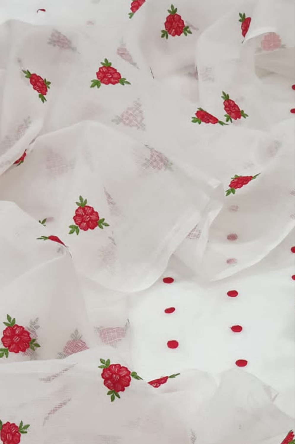 Kota Doriya Embroidery Work Suit In white Colour with red dotted touch
