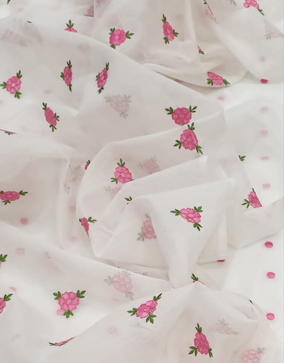 Kota Doriya Embroidery Work Suit In white Colour with pink dotted touch