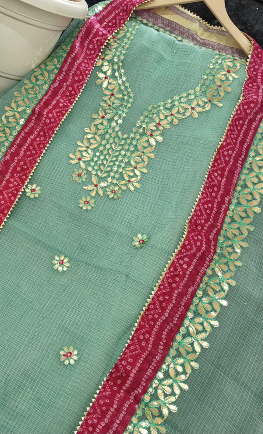 Kota Salwar Suit In Gota Work In Sea Green