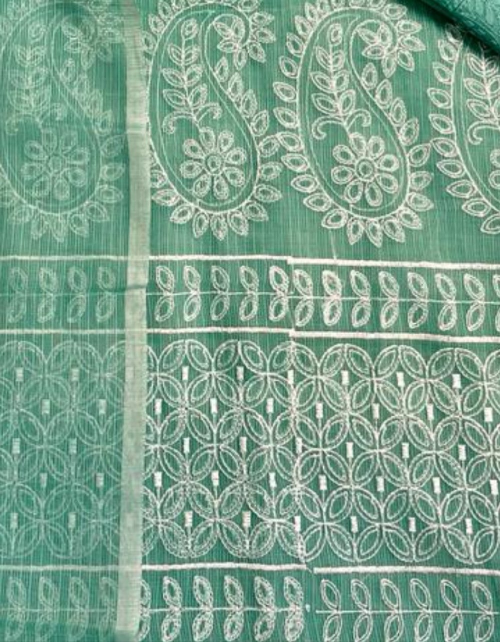 Green Embroided Cotton Kota Doria Suit Fabric With Dupatta