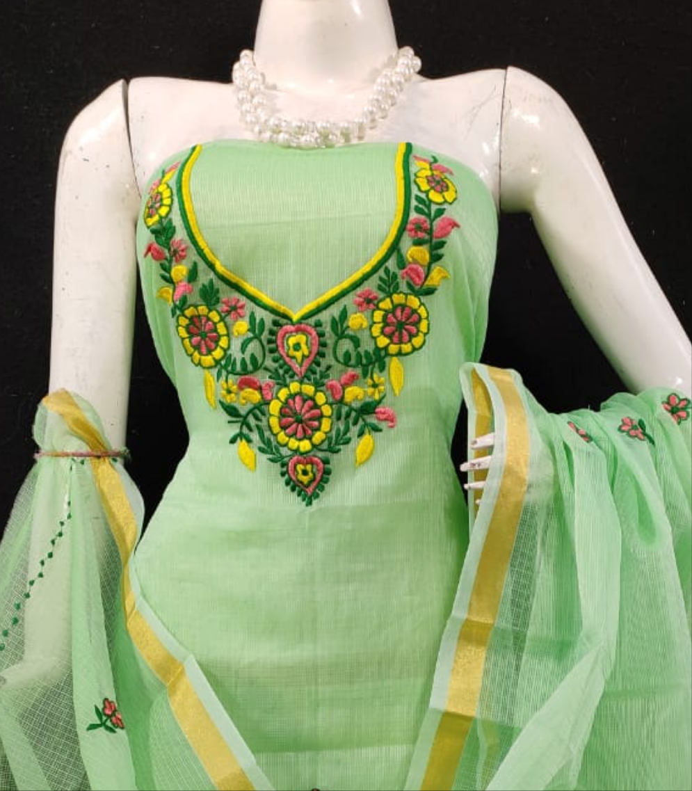 Fancy Kota Doriya Embridery Work Suit In Green
