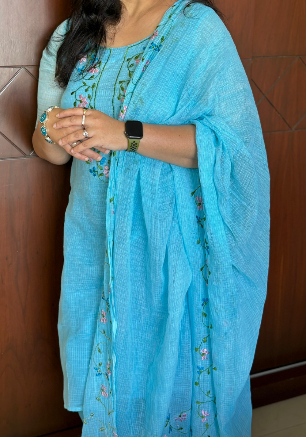 Blue embroidered Kota Doriya Suit
