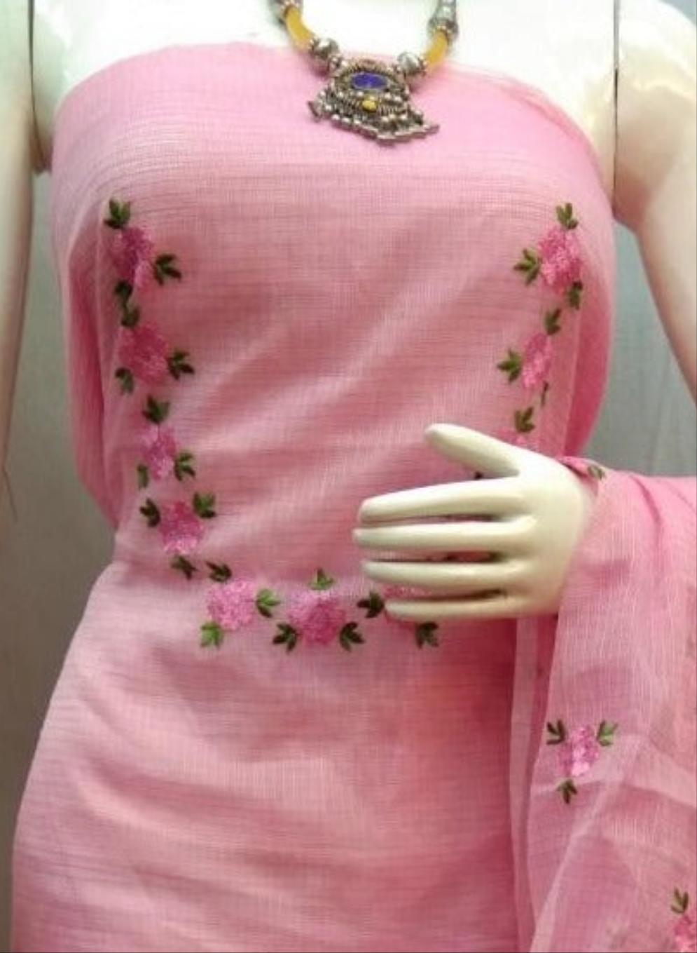 Shop Kota Doriya Embroidery Work Suit In Pink