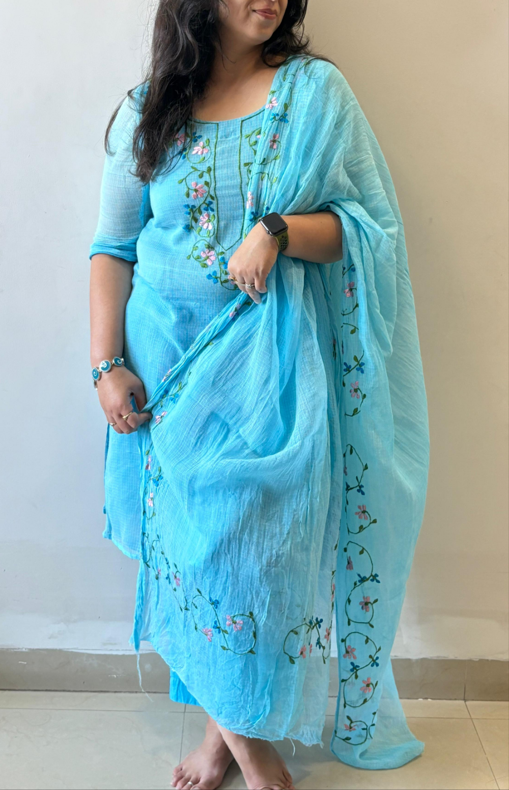 Blue embroidered Kota Doriya Suit