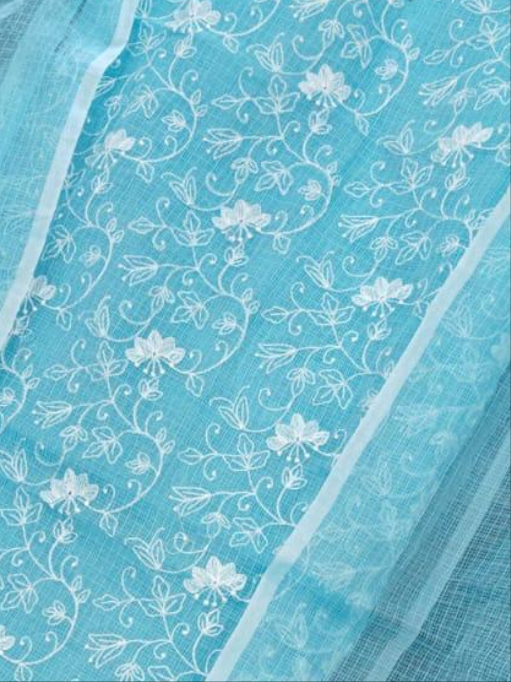 Kota Doria Embroidered Suit Set In Blue