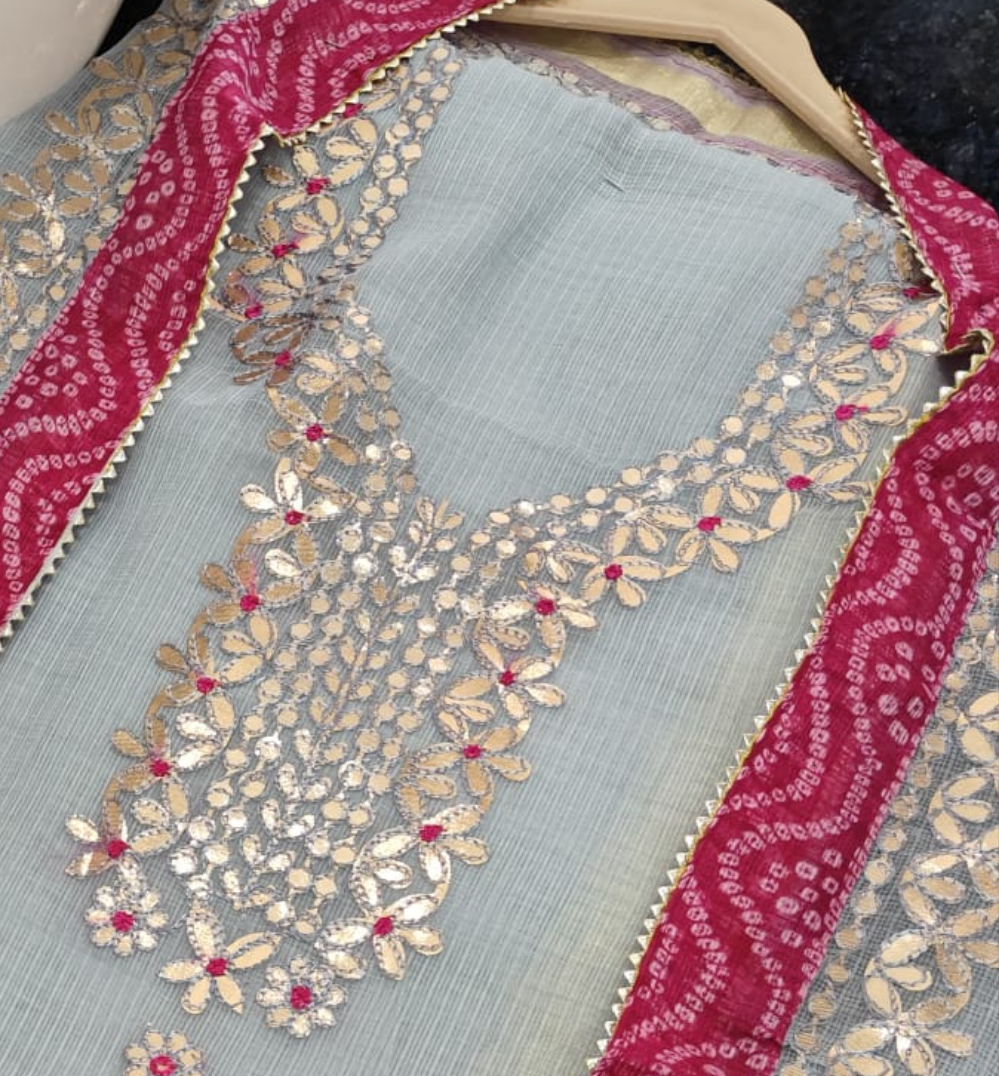 Kota Salwar Suit In Gota Work In Grey